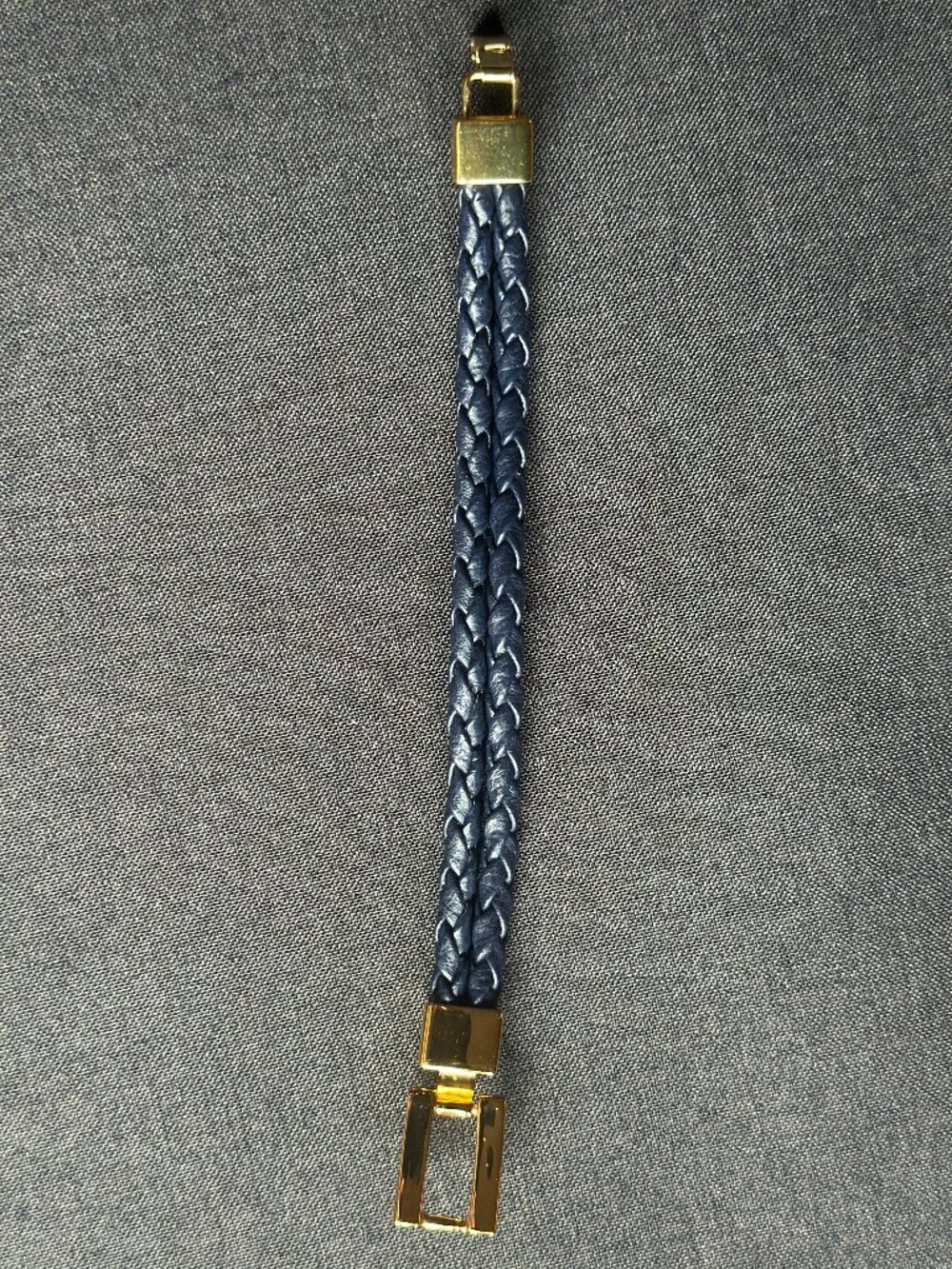 Lia Sophia Navy Braided Double Strand Bracelet Gold Tone 7”